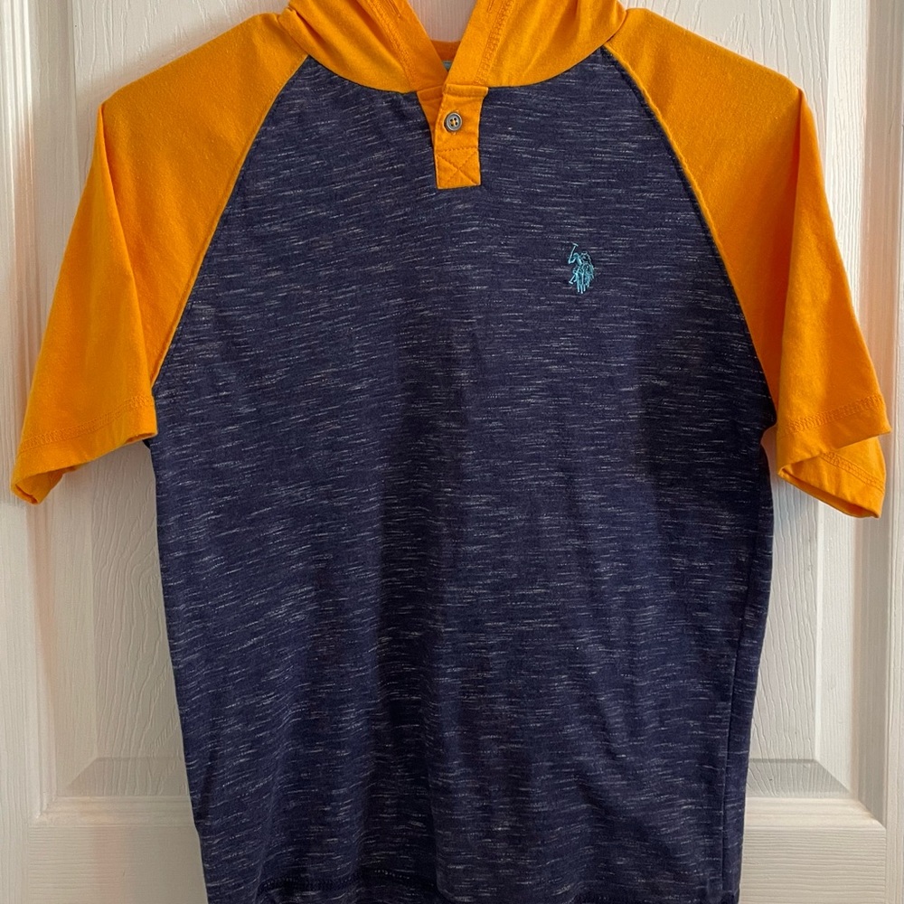 US Polo Assn Boys SS Hooded Top Navy Gold M (10/12)
